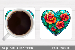 Floral Heart Coaster Sublimation. Valentine Coaster Design Product Image 1