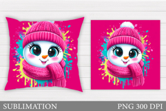 Cute Snowman Pillow Sublimation. Christmas Pillow Design Product Image 1