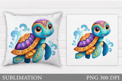 Sea Turtle Pillow Design. Cute Turtle Sublimation Product Image 1