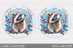 Christmas Raccoon Car Coaster. Christmas Car Coaster Design Product Image 1