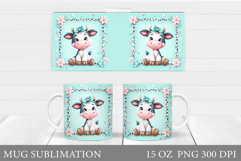 Cute Cow Mug Sublimation. Cow Flowers Mug Wrap Design Product Image 1