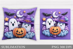 Halloween Pumpkin Pillow. Cute Ghost Pillow Sublimation Product Image 1