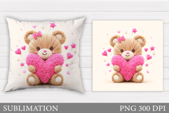 Valentines Bear Pillow Design. Valentines Pillow Sublimation Product Image 1