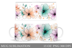 Floral Mug Wrap Design. Flowers Mug Sublimation Product Image 1