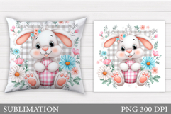 Cute Bunny Pillow Design. Cute Bunny Flowers Sublimation Product Image 1