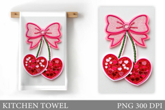 Valentines Cherry Kitchen Towel. Crochet Cherry Sublimation Product Image 1