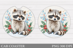 Christmas Raccoon Car Coaster. Christmas Car Coaster Design Product Image 1