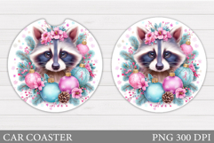 Christmas Raccoon Car Coaster. Christmas Car Coaster Design Product Image 1