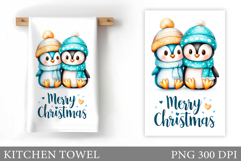 Cute Penguin Kitchen Towel. Christmas Kitchen Towel Design Product Image 1