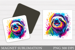 Colorful Sloth Magnet Design. Sloth Sublimation Product Image 1