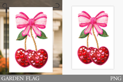 Hearts Cherries Garden Flag. Valentines Garden Flag Design Product Image 1