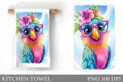 Cute Parrot Kitchen Towel. Cute Parrot Sublimation Product Image 1