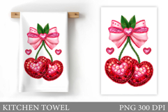Valentines Cherry Kitchen Towel. Crochet Cherry Sublimation Product Image 1