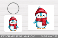 Cute Penguin Keychain Design. Christmas Keychain Sublimation Product Image 1