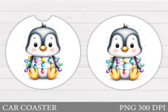 Cute Penguin Car Coaster. Christmas Car Coaster Sublimation Product Image 1