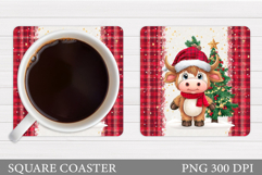 Christmas Cow Coaster. Christmas Cow Coaster Sublimation Product Image 1