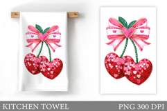 Valentines Cherry Kitchen Towel. Crochet Cherry Sublimation Product Image 1