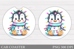 Cute Penguin Car Coaster. Christmas Car Coaster Sublimation Product Image 1