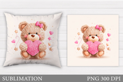 Crochet Valentines Bear Pillow. Valentine Pillow Sublimation Product Image 1