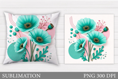 Flowers Pillow Sublimation. Floral Pillow Design Product Image 1