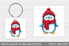 Cute Penguin Keychain Sublimation. Christmas Keychain Design Product Image 1