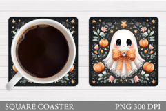 Cute Ghost Coaster Sublimation. Halloween Coaster Design Product Image 1