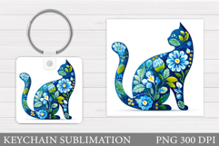 Floral Cat Keychain Design. Cat Sublimation Product Image 1