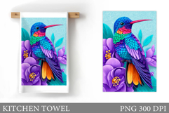 Hummingbird Kitchen Towel. Hummingbird Sublimation Product Image 1