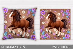 Horse Pillow Sublimation. Horse Flowers Pillow Design Product Image 1