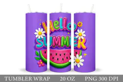 Hello Summer Tumbler Design. Watermelon Tumbler Sublimation Product Image 1