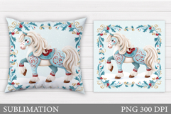 Christmas Horse Pillow Design. Christmas Pillow Sublimation Product Image 1