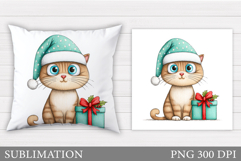 Christmas Cat Pillow Design. Christmas Pillow Sublimation Product Image 1