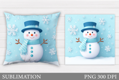 Cute Snowman Pillow Sublimation. Christmas Pillow Design Product Image 1