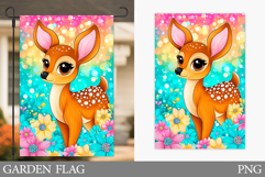 Cute Deer Garden Flag Design. Deer Flowers Garden Flag Product Image 1