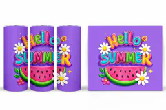 Hello Summer Tumbler Design. Watermelon Tumbler Sublimation Product Image 2