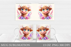 Cute Cow Mug Sublimation. Cow Flowers Mug Wrap Design Product Image 1