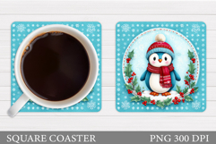 Christmas Penguin Coaster. Cute Penguin Sublimation Product Image 1