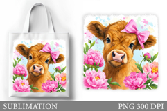 Cute Cow Tote Bag Sublimation. Cow Flowers Sublimation Product Image 1