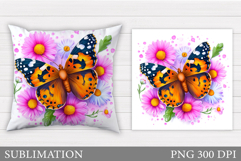 Butterfly Flowers Sublimation. Butterfly Pillow Sublimation Product Image 1