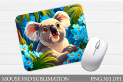 Cute Koala Mouse Pad Design. Koala Flowers Sublimation Product Image 1