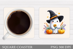 Cute Ghost Coaster Design. Cute Halloween Sublimation Product Image 1