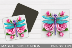 Dragonfly Magnet Design. Flowers Magnet Sublimation Product Image 1