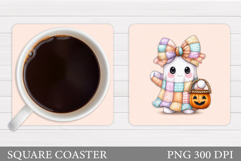 Patchwork Ghost Coaster Design. Cute Halloween Sublimation Product Image 1
