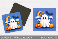 Cute Ghost Magnet Design. Halloween Magnet Sublimation Product Image 1
