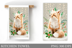 Christmas Fox Kitchen Towel. Christmas Kitchen Towel Design Product Image 1