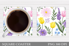 Flowers Coaster Sublimation. Floral Coaster Design Product Image 1