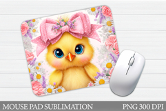 Cute Chick Mouse Pad Design. Flowers Mouse Pad Sublimation Product Image 1