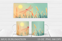Dragonfly Mug Design. Flowers Mug Sublimation Product Image 1