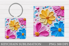 Flowers Keychain Design. Floral Keychain Sublimation Product Image 1