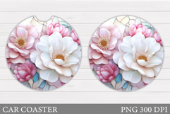 Flowers Car Coaster Sublimation. Floral Coaster Design Product Image 1